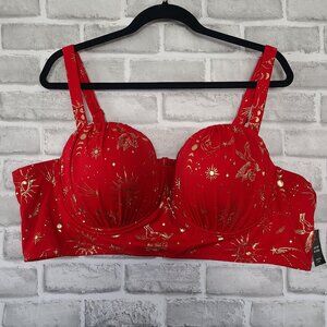 torrid Red Underwire Swim Bikini Top with Gold Celestial Print